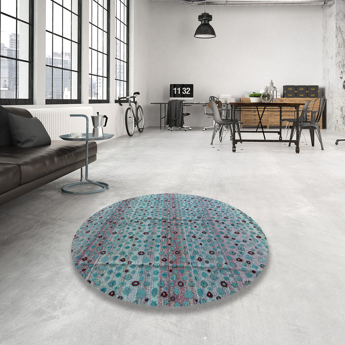 Round Machine Washable Abstract Blue Rug in a Office, wshabs4590