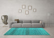 Machine Washable Abstract Turquoise Modern Area Rugs in a Living Room,, wshabs4590turq