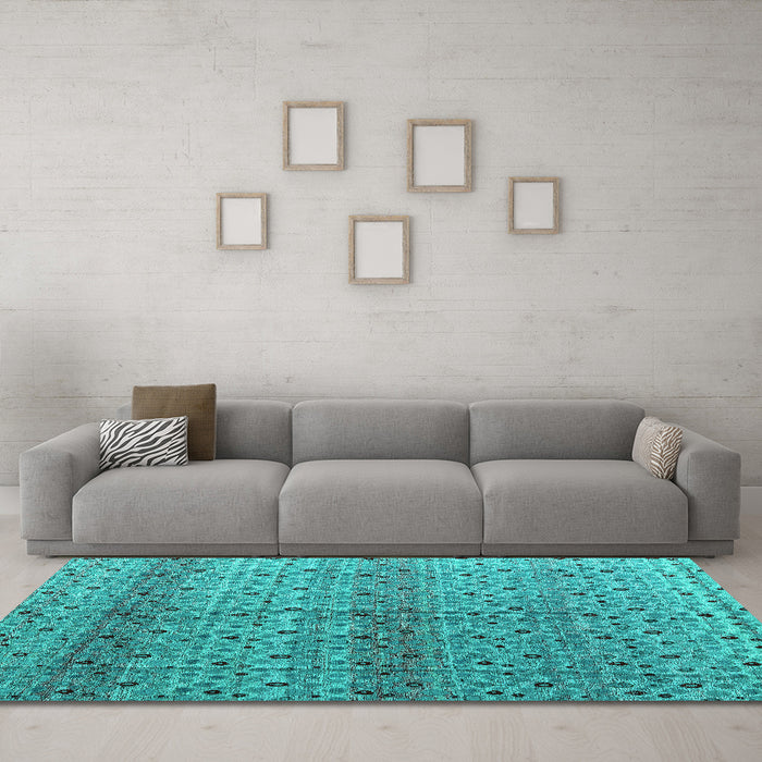 Machine Washable Abstract Turquoise Modern Area Rugs in a Living Room,, wshabs4590turq