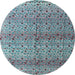 Round Machine Washable Abstract Blue Rug, wshabs4590