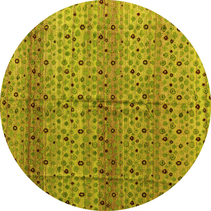 Round Machine Washable Abstract Yellow Modern Rug, wshabs4590yw