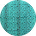 Round Machine Washable Abstract Turquoise Modern Area Rugs, wshabs4590turq