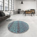 Round Abstract Blue Modern Rug in a Office, abs4590