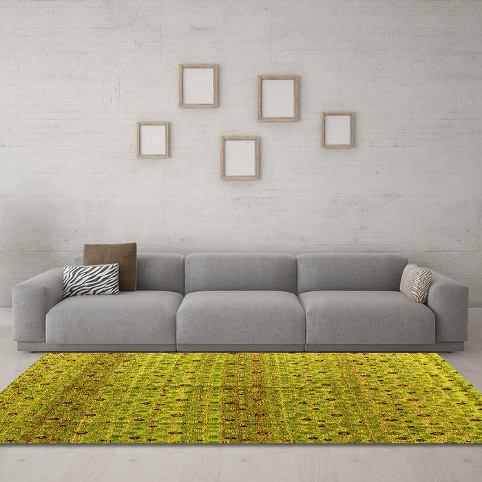 Machine Washable Abstract Yellow Modern Rug in a Living Room, wshabs4590yw
