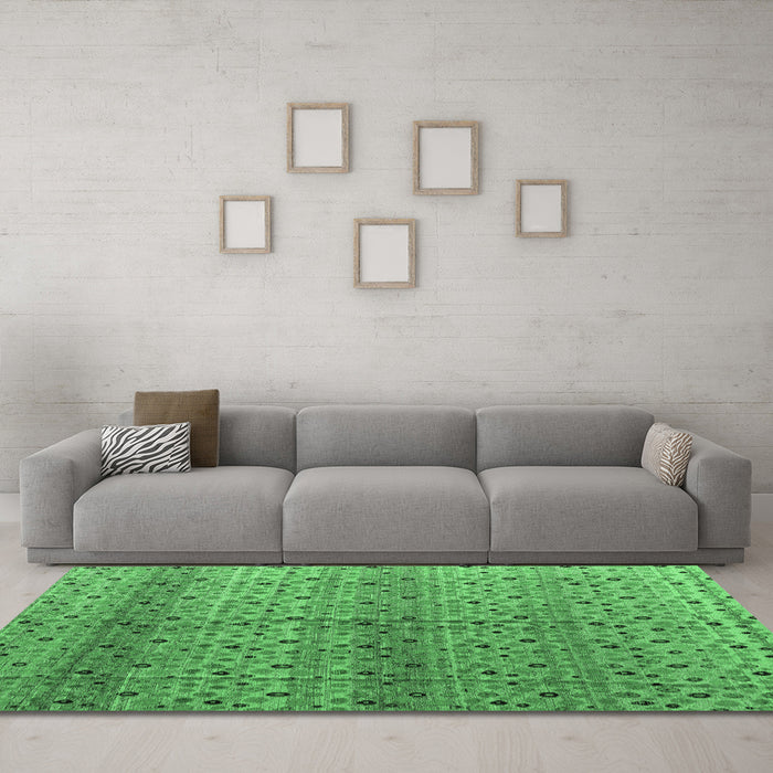 Machine Washable Abstract Emerald Green Modern Area Rugs in a Living Room,, wshabs4590emgrn