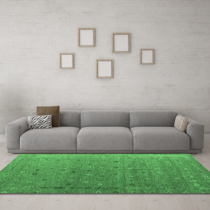 Machine Washable Abstract Emerald Green Modern Area Rugs in a Living Room,, wshabs4591emgrn