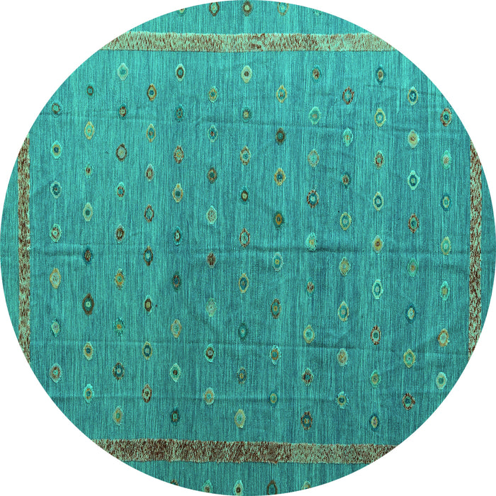 Round Machine Washable Abstract Turquoise Modern Area Rugs, wshabs4591turq