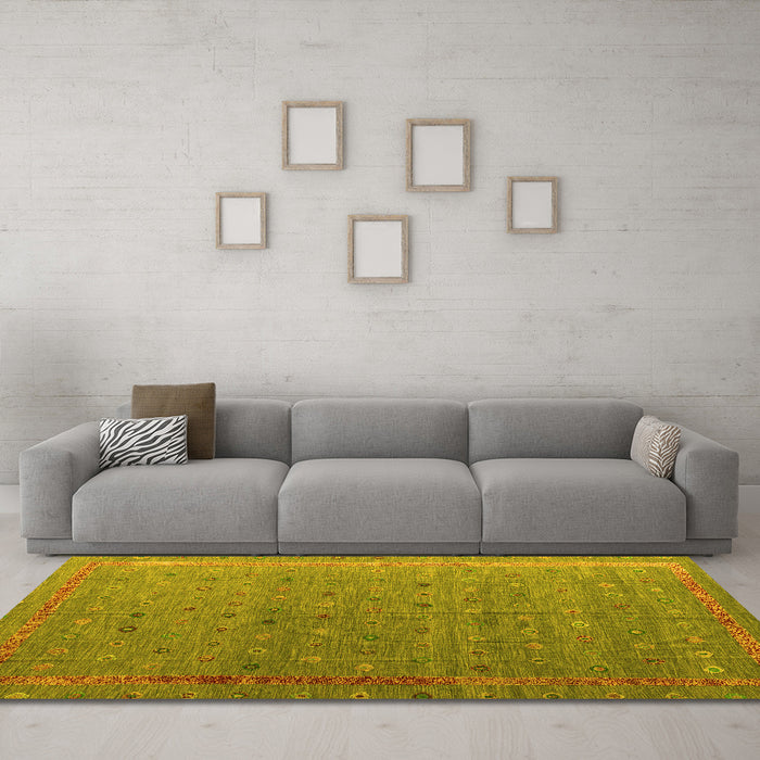 Machine Washable Abstract Yellow Modern Rug in a Living Room, wshabs4591yw