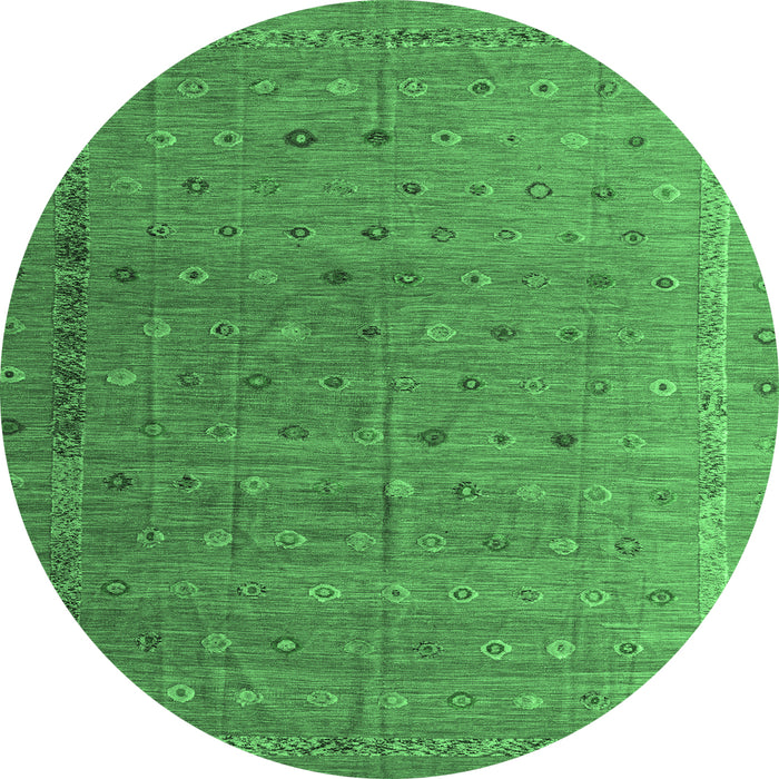 Round Machine Washable Abstract Emerald Green Modern Area Rugs, wshabs4591emgrn