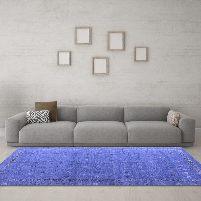 Machine Washable Abstract Blue Modern Rug in a Living Room, wshabs4591blu