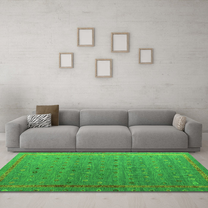 Machine Washable Abstract Green Modern Area Rugs in a Living Room,, wshabs4591grn