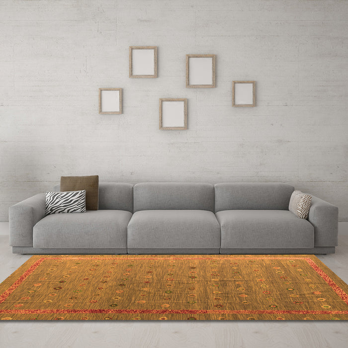Machine Washable Abstract Orange Modern Area Rugs in a Living Room, wshabs4591org