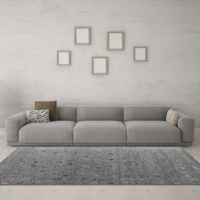 Machine Washable Abstract Gray Modern Rug in a Living Room,, wshabs4591gry