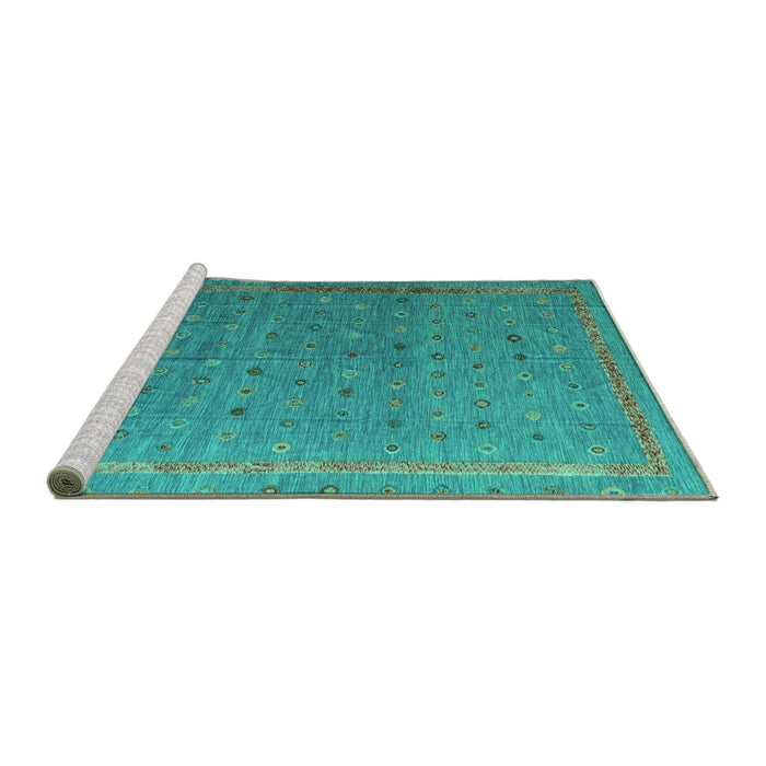 Sideview of Machine Washable Abstract Turquoise Modern Area Rugs, wshabs4591turq