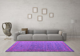Machine Washable Abstract Purple Modern Area Rugs in a Living Room, wshabs4591pur