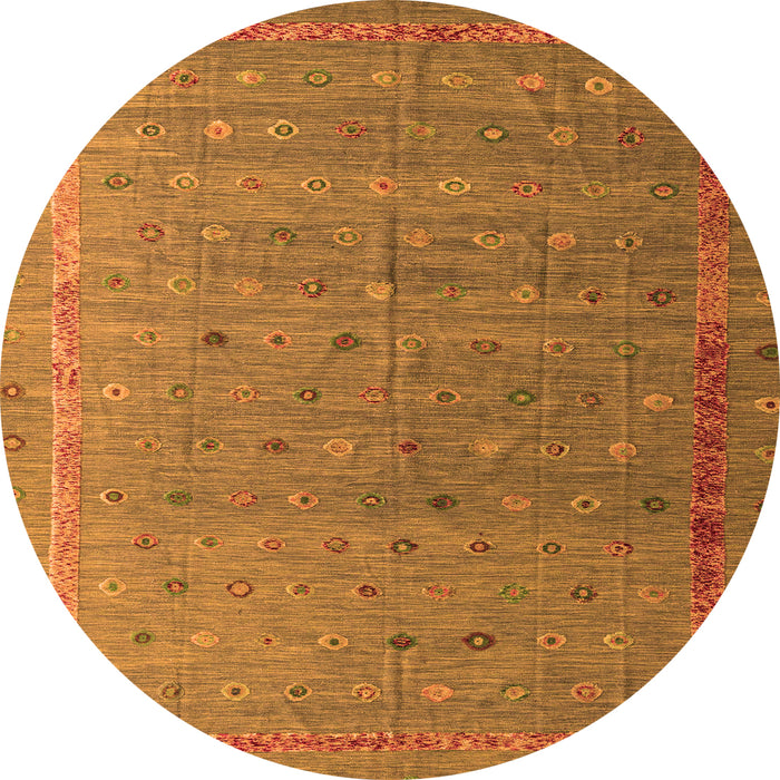 Round Machine Washable Abstract Orange Modern Area Rugs, wshabs4591org