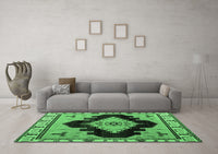 Machine Washable Abstract Emerald Green Modern Rug, wshabs4592emgrn