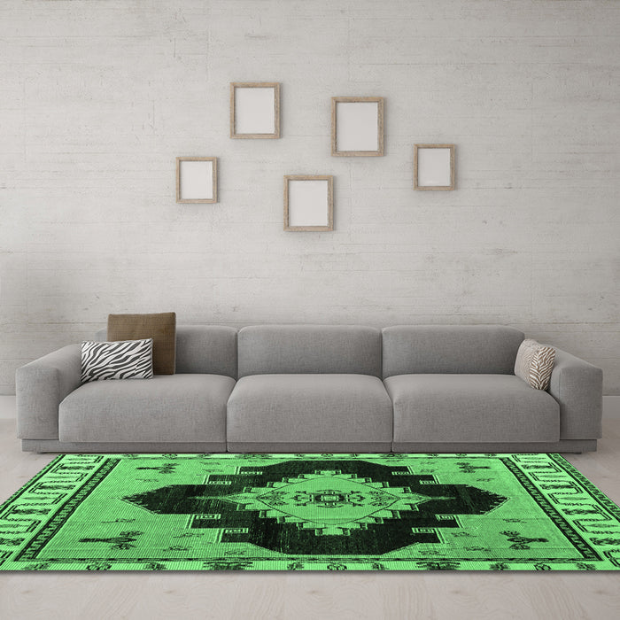 Machine Washable Abstract Emerald Green Modern Area Rugs in a Living Room,, wshabs4592emgrn