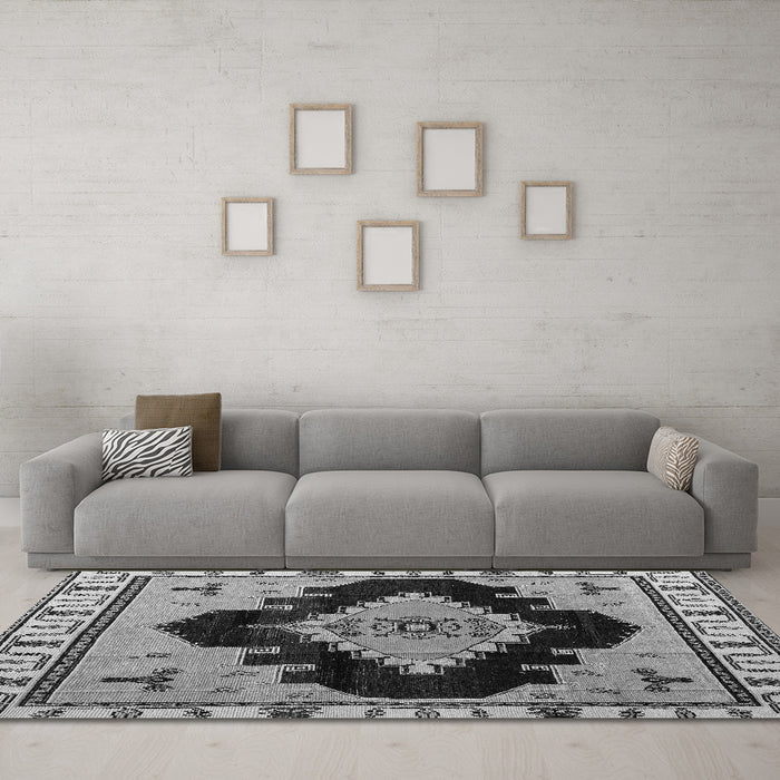 Machine Washable Abstract Gray Modern Rug in a Living Room,, wshabs4592gry