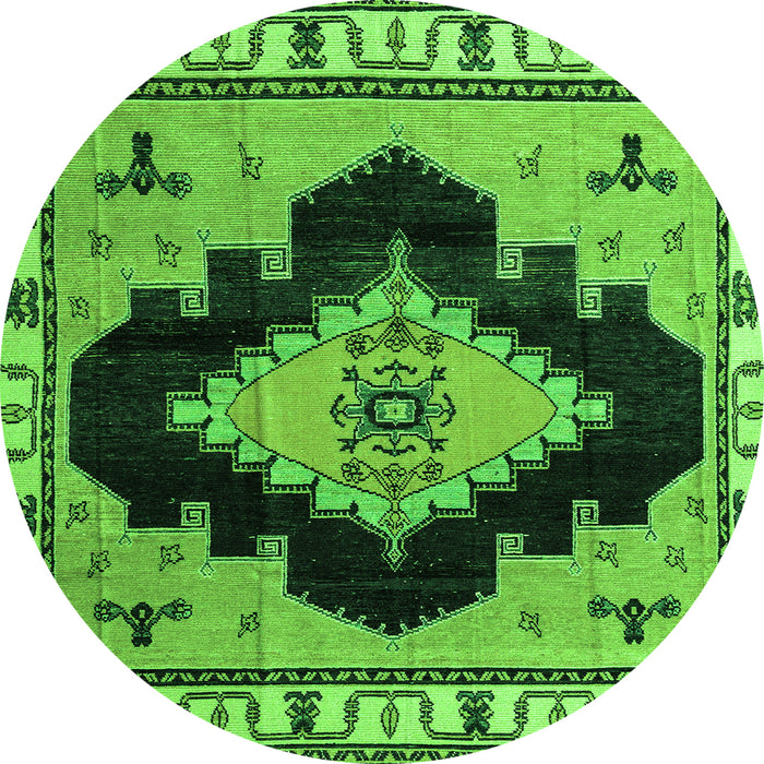 Round Machine Washable Abstract Green Modern Area Rugs, wshabs4592grn