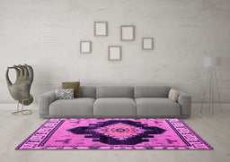 Machine Washable Abstract Pink Modern Rug in a Living Room, wshabs4592pnk