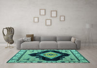 Machine Washable Abstract Turquoise Modern Rug, wshabs4592turq