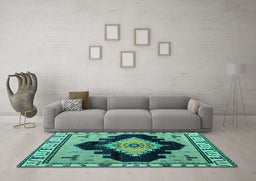 Machine Washable Abstract Turquoise Modern Area Rugs in a Living Room,, wshabs4592turq