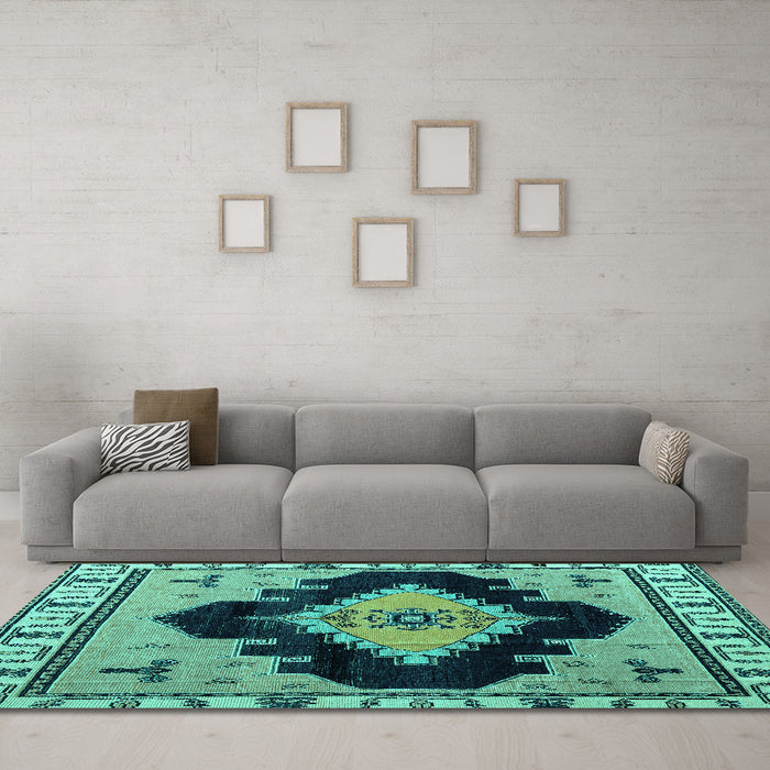 Machine Washable Abstract Turquoise Modern Area Rugs in a Living Room,, wshabs4592turq