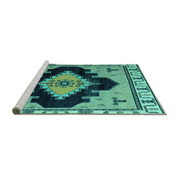 Sideview of Machine Washable Abstract Turquoise Modern Area Rugs, wshabs4592turq