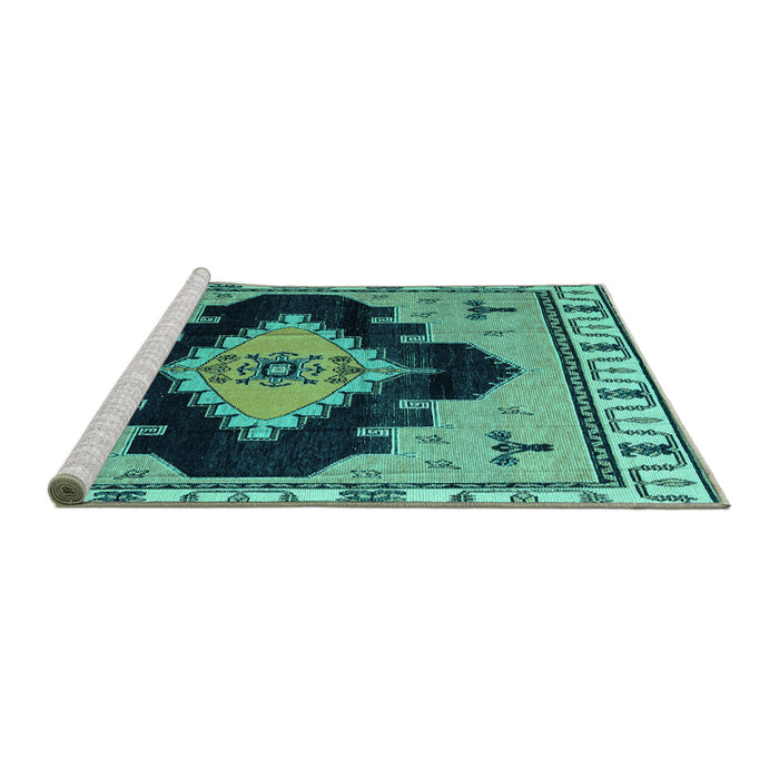 Sideview of Machine Washable Abstract Turquoise Modern Area Rugs, wshabs4592turq