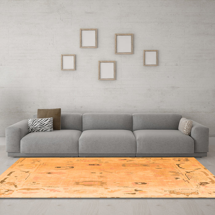 Machine Washable Abstract Orange Modern Area Rugs in a Living Room, wshabs4593org