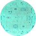 Round Abstract Turquoise Modern Rug, abs4593turq