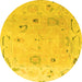 Round Machine Washable Abstract Yellow Modern Rug, wshabs4593yw