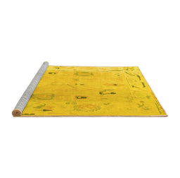 Sideview of Machine Washable Abstract Yellow Modern Rug, wshabs4593yw