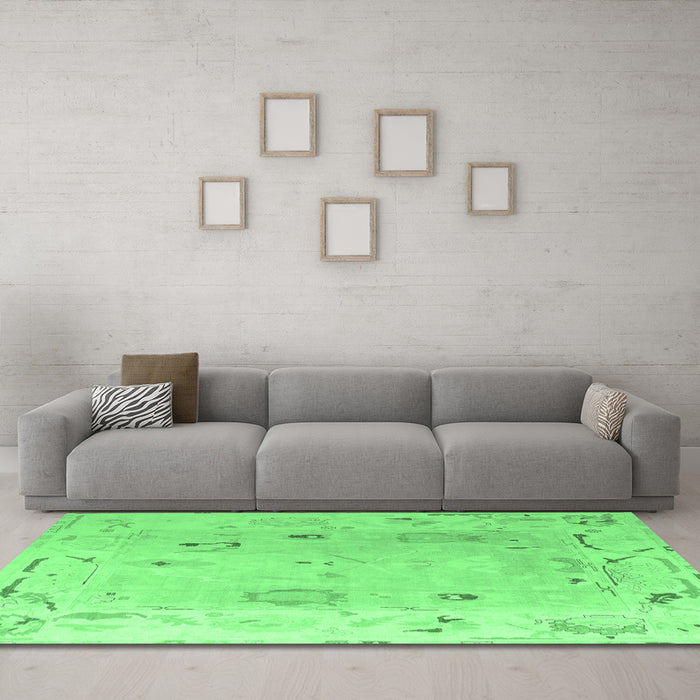 Machine Washable Abstract Emerald Green Modern Area Rugs in a Living Room,, wshabs4593emgrn