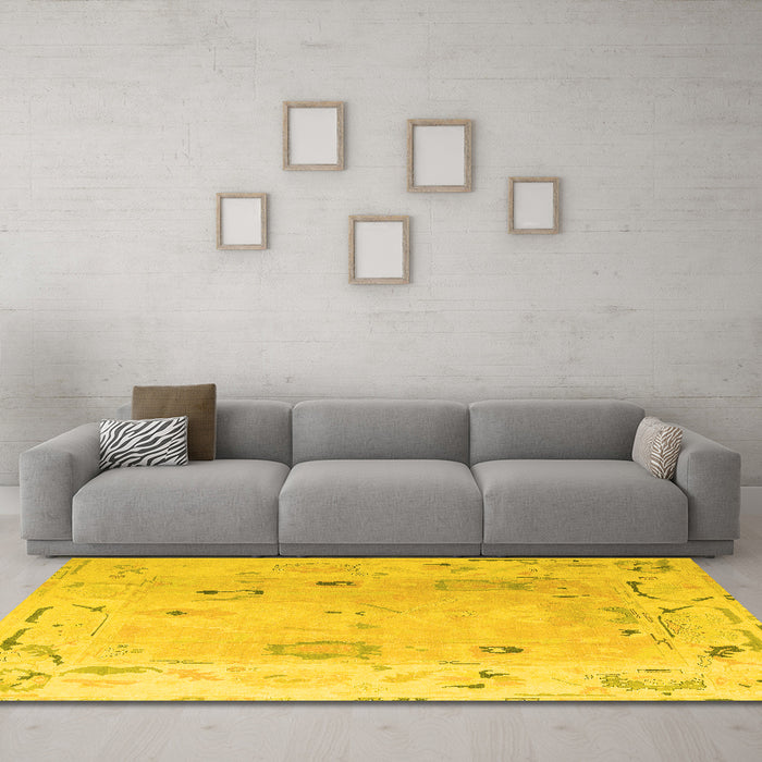 Machine Washable Abstract Yellow Modern Rug in a Living Room, wshabs4593yw