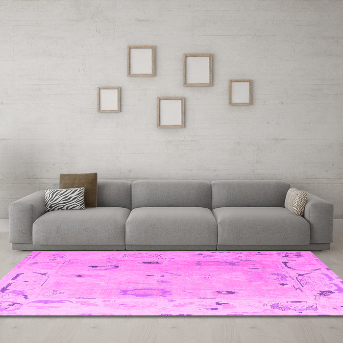 Machine Washable Abstract Pink Modern Rug in a Living Room, wshabs4593pnk