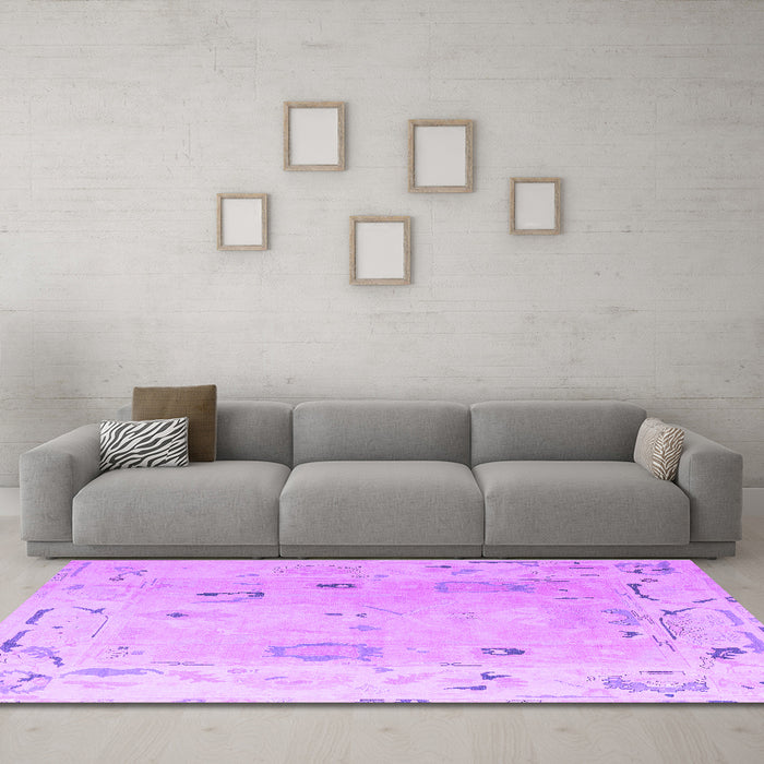 Machine Washable Abstract Purple Modern Area Rugs in a Living Room, wshabs4593pur