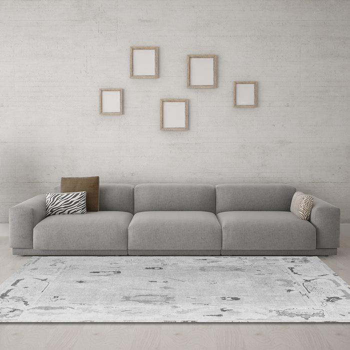 Machine Washable Abstract Gray Modern Rug in a Living Room,, wshabs4593gry