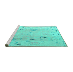 Sideview of Machine Washable Abstract Turquoise Modern Area Rugs, wshabs4593turq