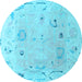 Round Machine Washable Abstract Light Blue Modern Rug, wshabs4593lblu