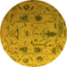 Round Machine Washable Abstract Yellow Modern Rug, wshabs4594yw