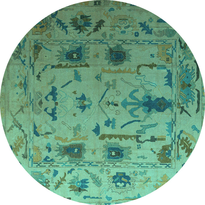Round Abstract Turquoise Modern Rug, abs4594turq
