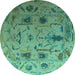 Round Abstract Turquoise Modern Rug, abs4594turq