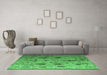 Machine Washable Abstract Emerald Green Modern Area Rugs in a Living Room,, wshabs4594emgrn