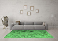 Machine Washable Abstract Emerald Green Modern Rug, wshabs4594emgrn