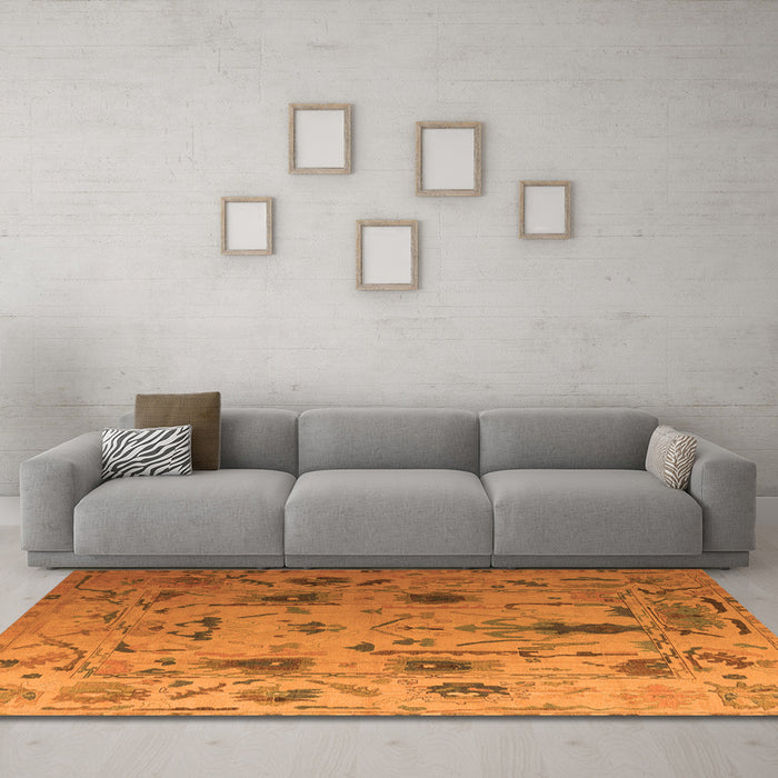 Machine Washable Abstract Orange Modern Area Rugs in a Living Room, wshabs4594org