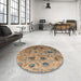 Round Machine Washable Abstract Brown Sand Brown Rug in a Office, wshabs4594