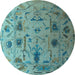 Round Machine Washable Abstract Light Blue Modern Rug, wshabs4594lblu