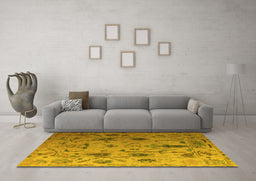 Machine Washable Abstract Yellow Modern Rug in a Living Room, wshabs4594yw